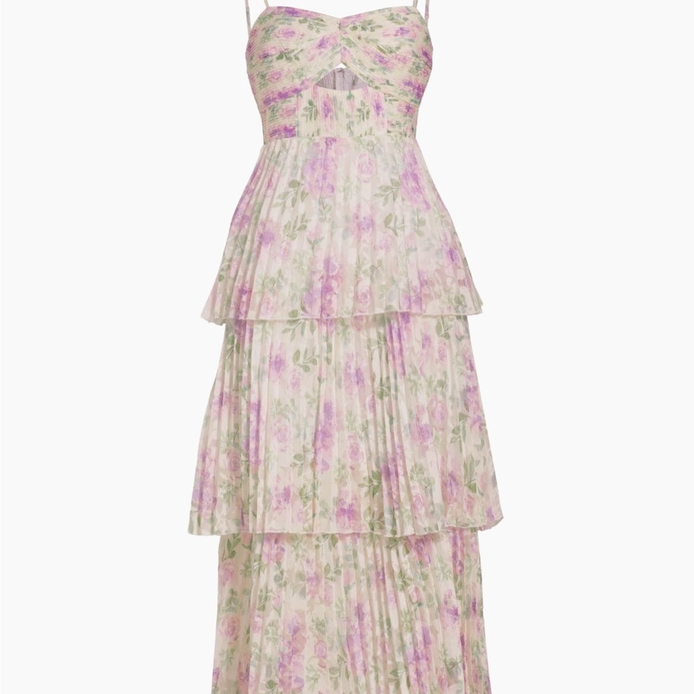 ASTR The Label Emmi Floral Plisse Tiered Cocktail Dress